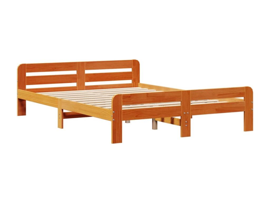 Bed frame without mattress, brown wax finish, 140x200cm, solid pine wood, 15588BQAB
