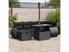 7-piece garden furniture set with cushions, black woven resin, 45257IRSL