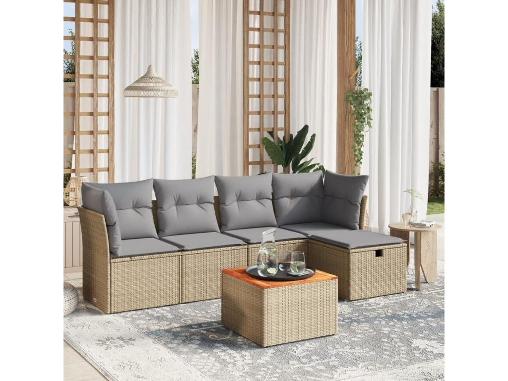 Calmetop 6-piece garden furniture set with cushions, beige woven resin, 18765NAZO