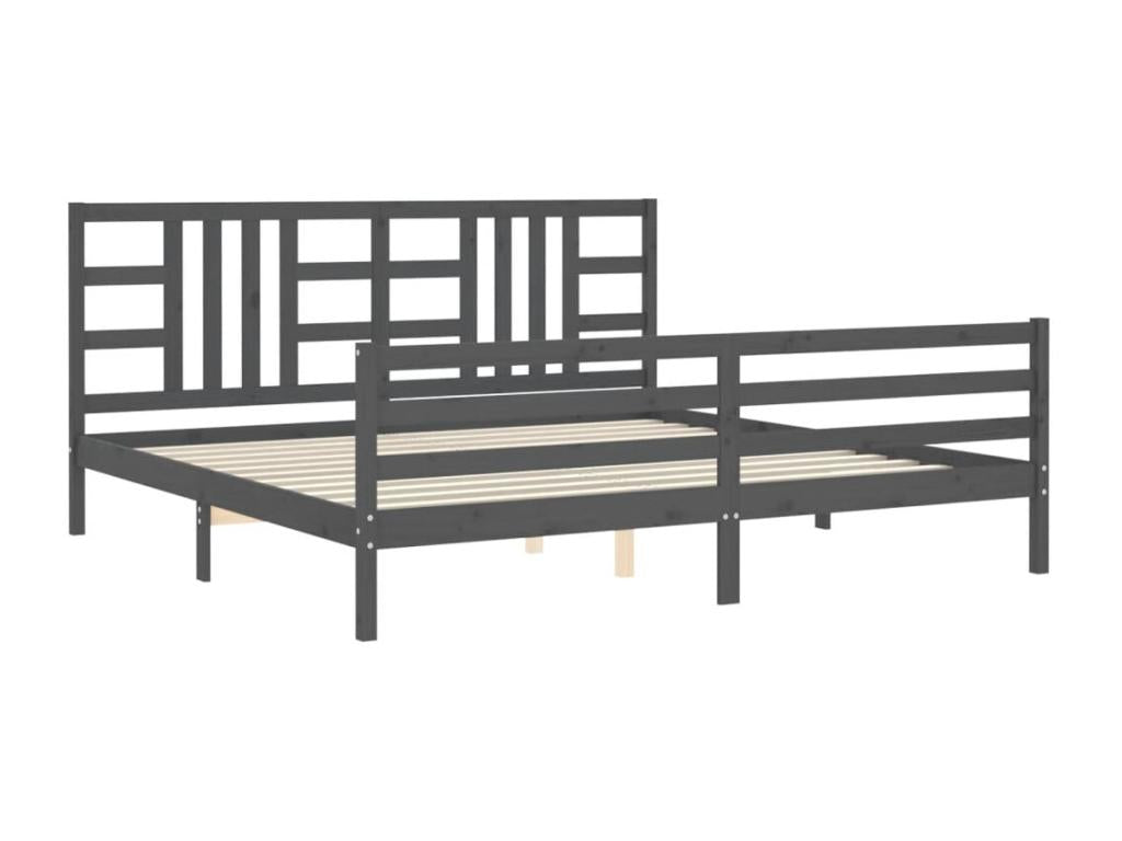 Bed frame with grey headboard 200x200 cm solid wood 26582GUUG