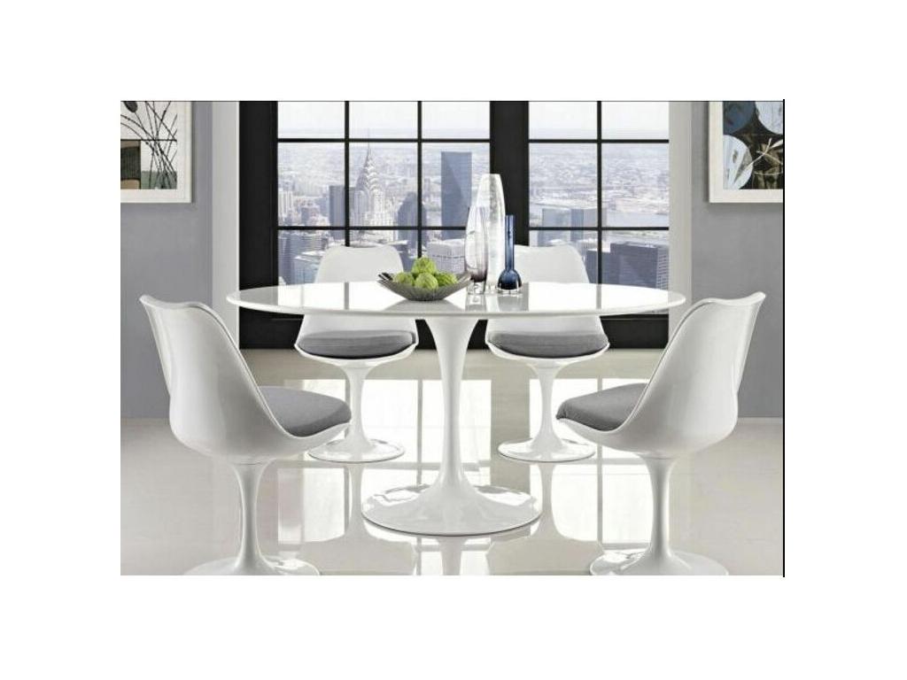 Round Tulip Table - Matte White Top - Diameter 110 cm - Matte White Base 35408VZFP