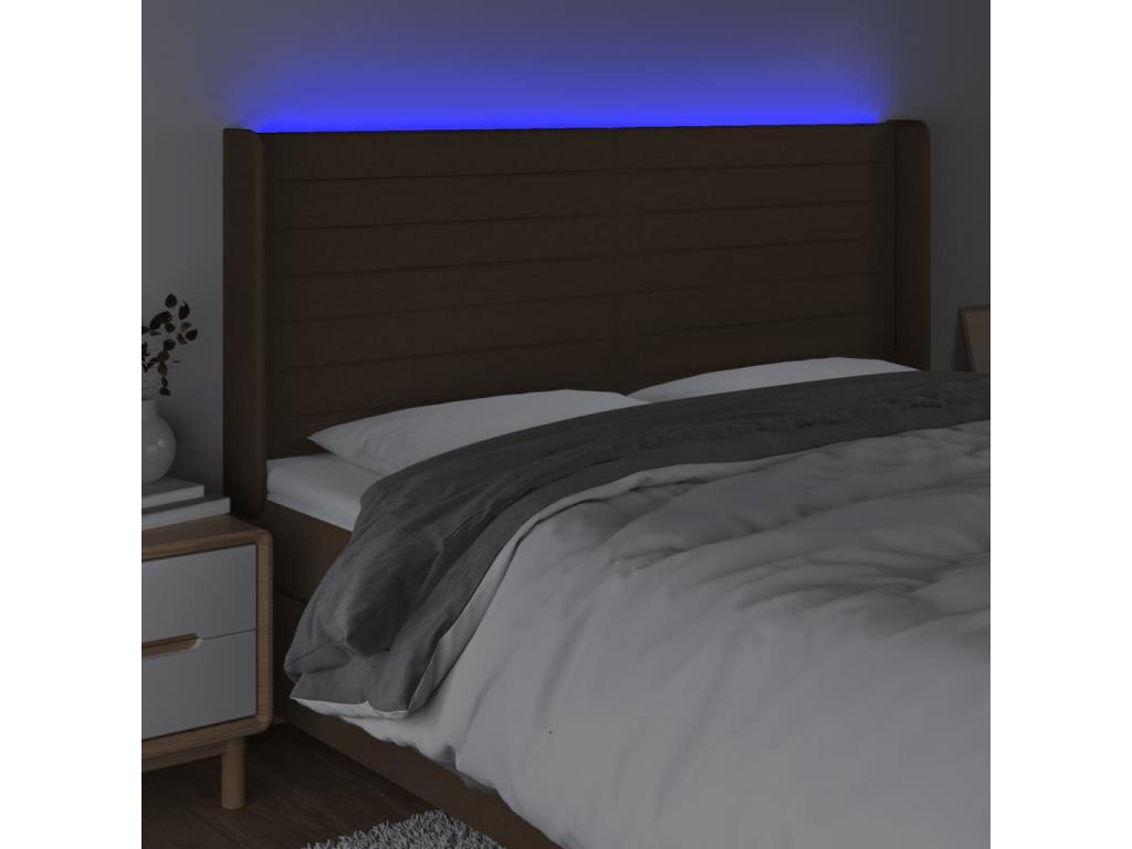 LED Headboard, Dark Brown, 163x16x118/128 cm, Fabric, 08670WJZK
