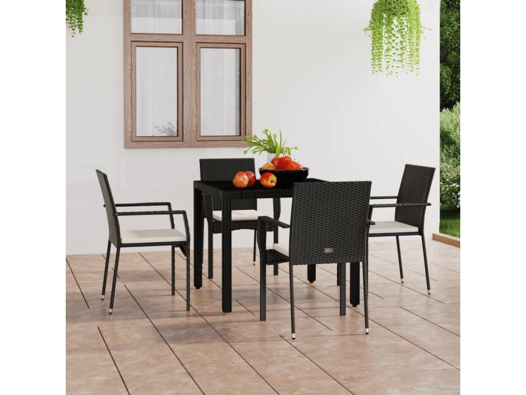 4-piece garden chairs with cushions, black wicker resin, 39853GOSN