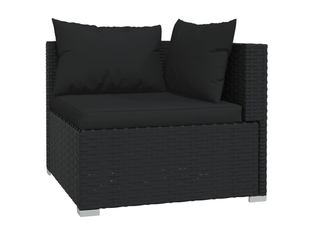 8-piece garden furniture set with cushions, black wicker resin, 37987NFQR
