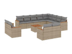 13-piece garden furniture set with cushions, beige wicker resin, 30112CVLY