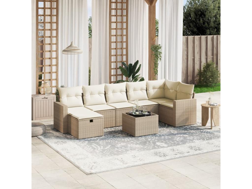 8-piece garden furniture set with cushions, beige wicker resin, 70909RWQF