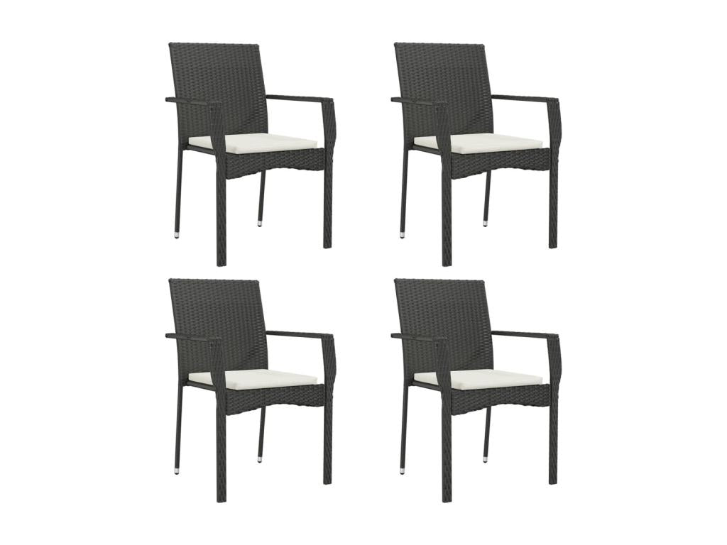 4-piece garden chairs with cushions, black wicker resin, 39853GOSN