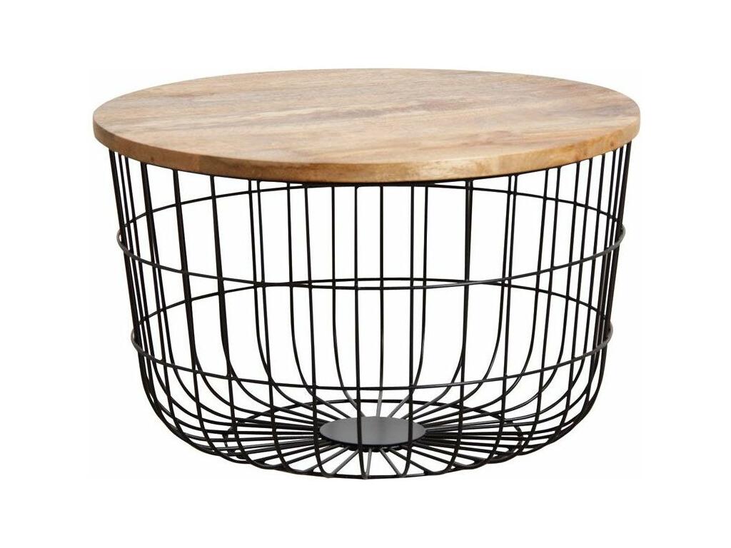 Coffee tables in black metal and natural wood, set of 2, 45408HTPX