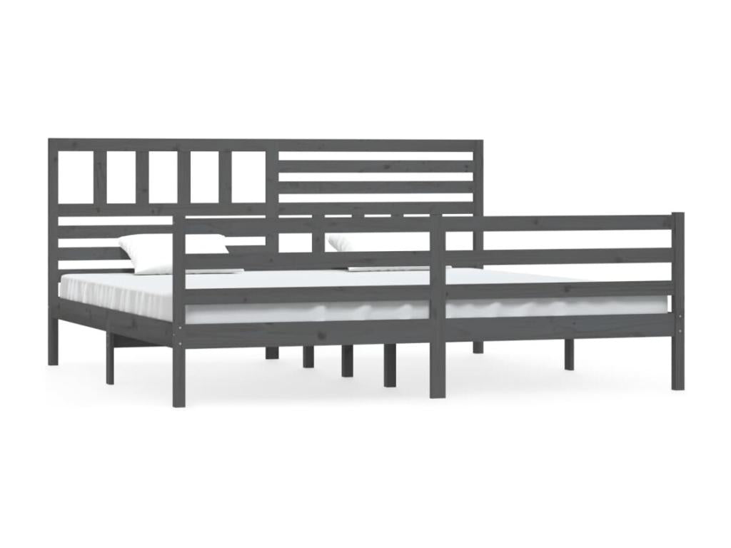 Bed frame without mattress, solid wood, grey, 200x200 cm, 24483PHNA