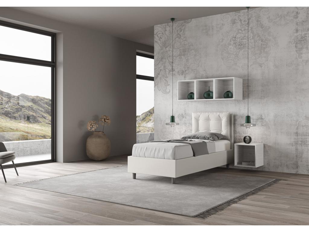 Designer bed 80x190 with quilted headboard cushion in white faux leather Nidchicshop- 04181FXAO