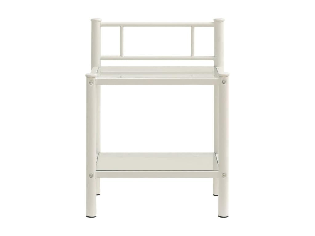2-Piece Bedside Tables, White and Transparent, Metal and Glass, 30301MSSZ