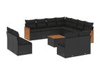 12-piece garden furniture set with cushions, black resin wicker, 75724WDBM