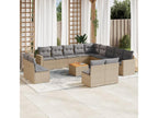 14-piece garden furniture set with cushions, beige wicker resin, 27178ZYDK