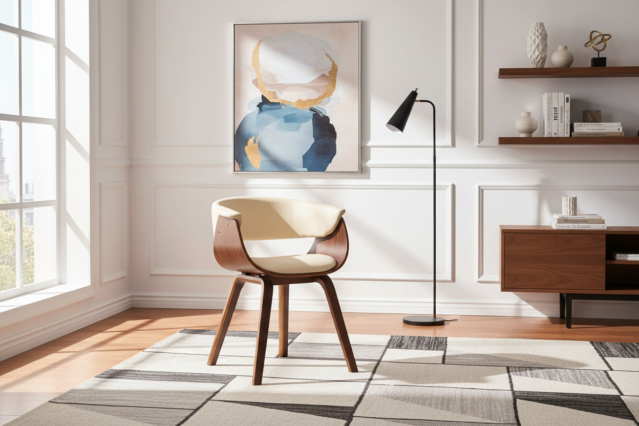 Calmetop 64139TVYK dining chair in bent brown wood and beige faux leather