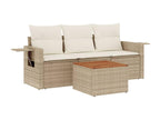 4-piece garden furniture set with cushions, beige woven resin, 04269TCOK