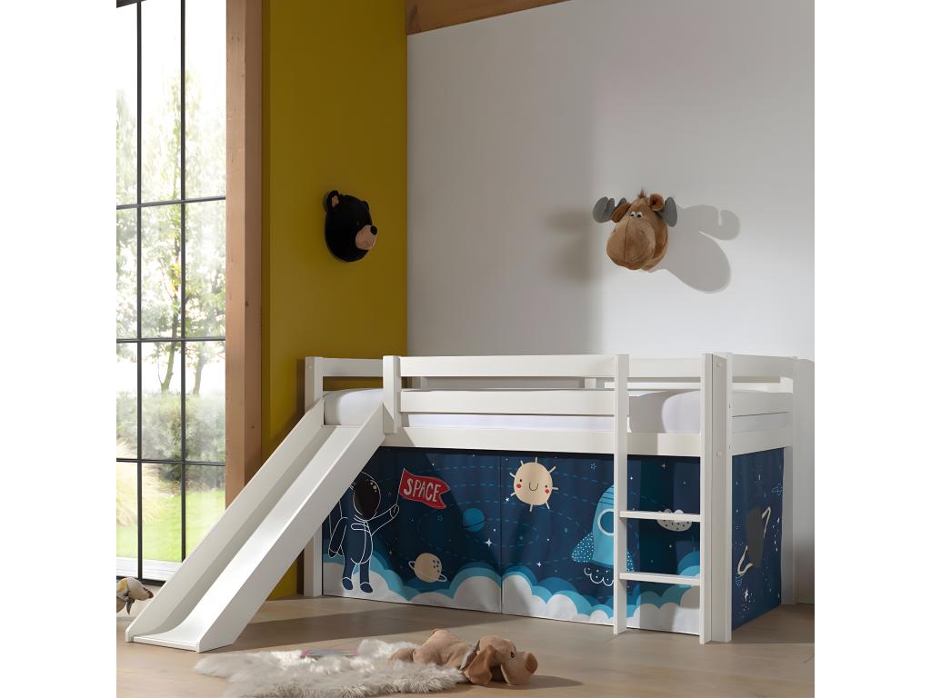 Nidchicshop - Mid-Height Bed with Slide in White Lacquered Pine 90x200cm with Cover Space 24984UUIH