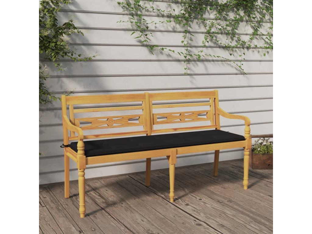 Nidchicshop bench with black cushion, 150cm, solid teak wood, 47161DKPP
