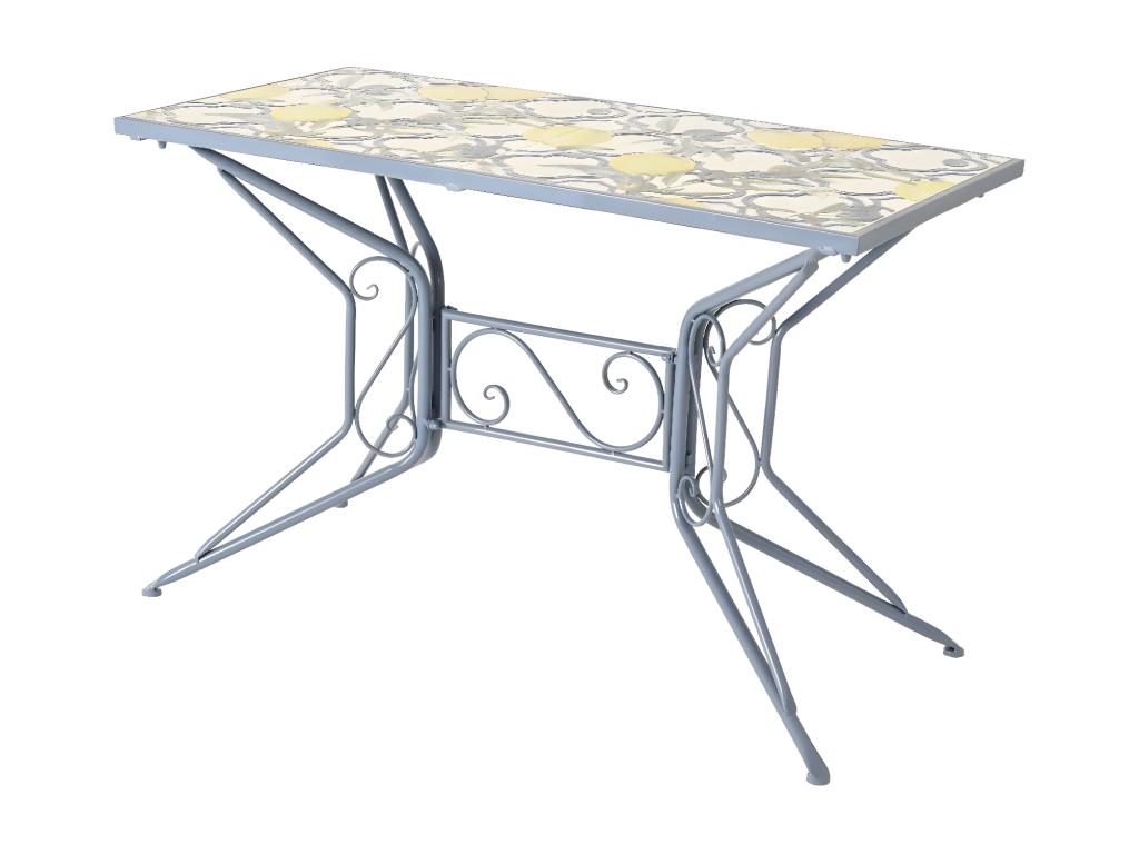 Blue garden table with lemon mosaic design, 118 cm, Nidchicshop 45683LRNY