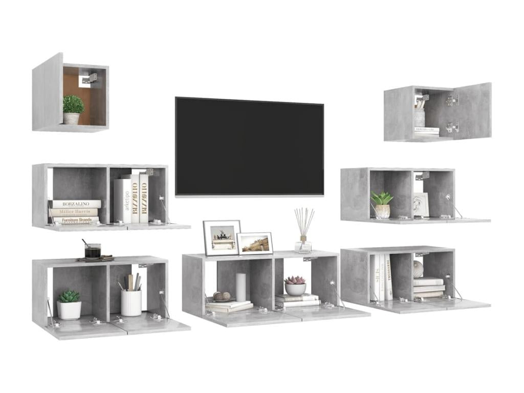 7-piece TV furniture set, concrete grey, engineered wood, 29513DQFW