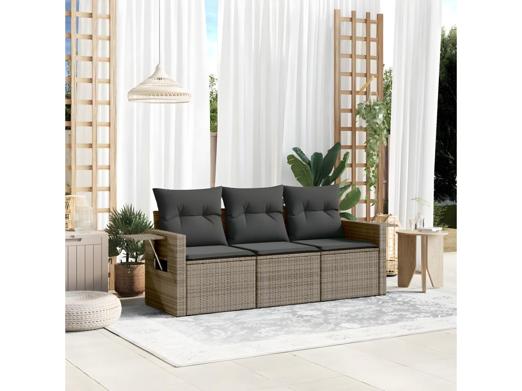 Garden furniture set with cushions, 3 pieces, grey woven resin, 94718BKVE