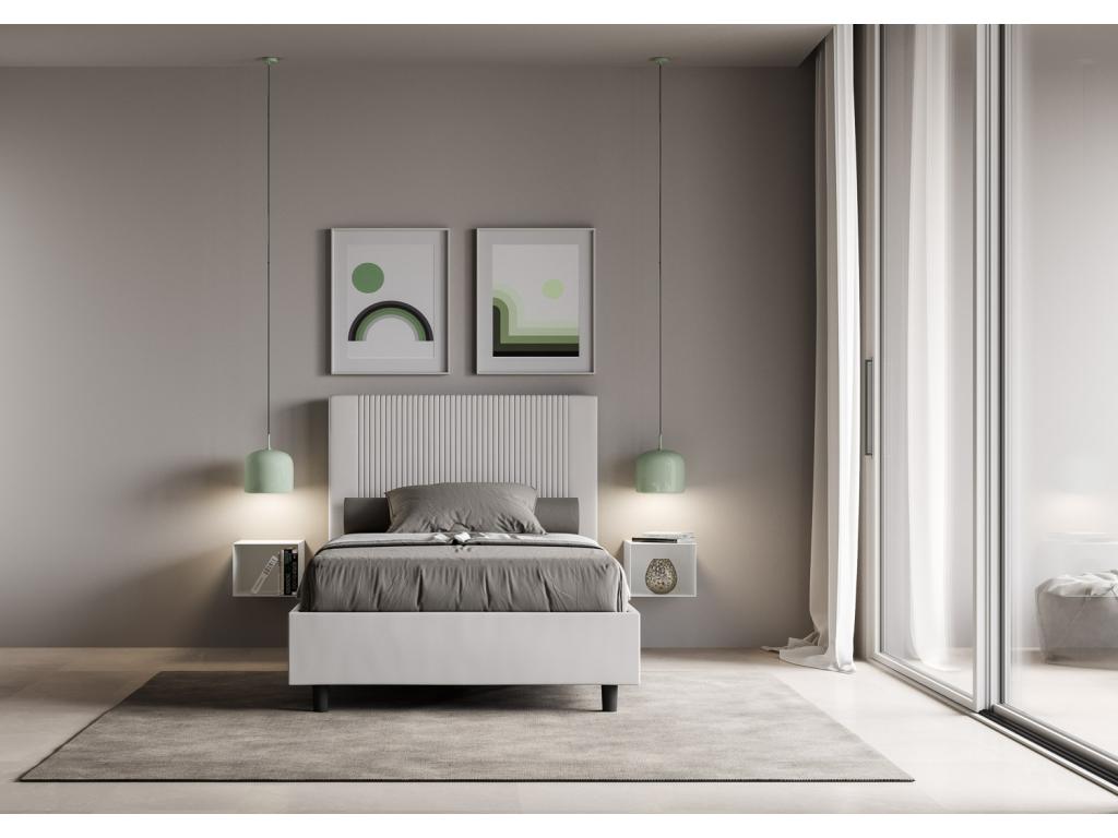 Single bed with upholstered slatted base 120x190 white faux leather Nidchicshop 58491HVFB