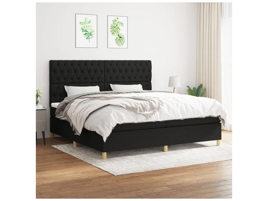 Nidchicshop bed base with mattress, black, 200x200 cm, fabric, 19300RLTP
