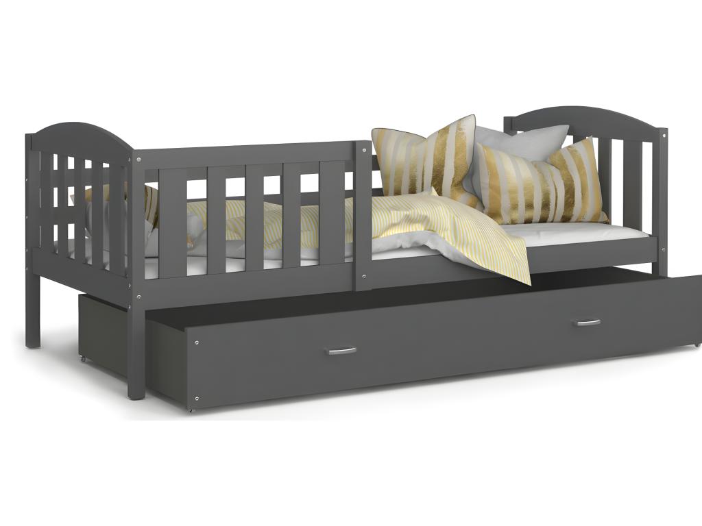 Nidchicshop Children's Bed 90x190 cm - 1 Mattress, 1 Slatted Base and Drawer Included, Grey 25073PNGD