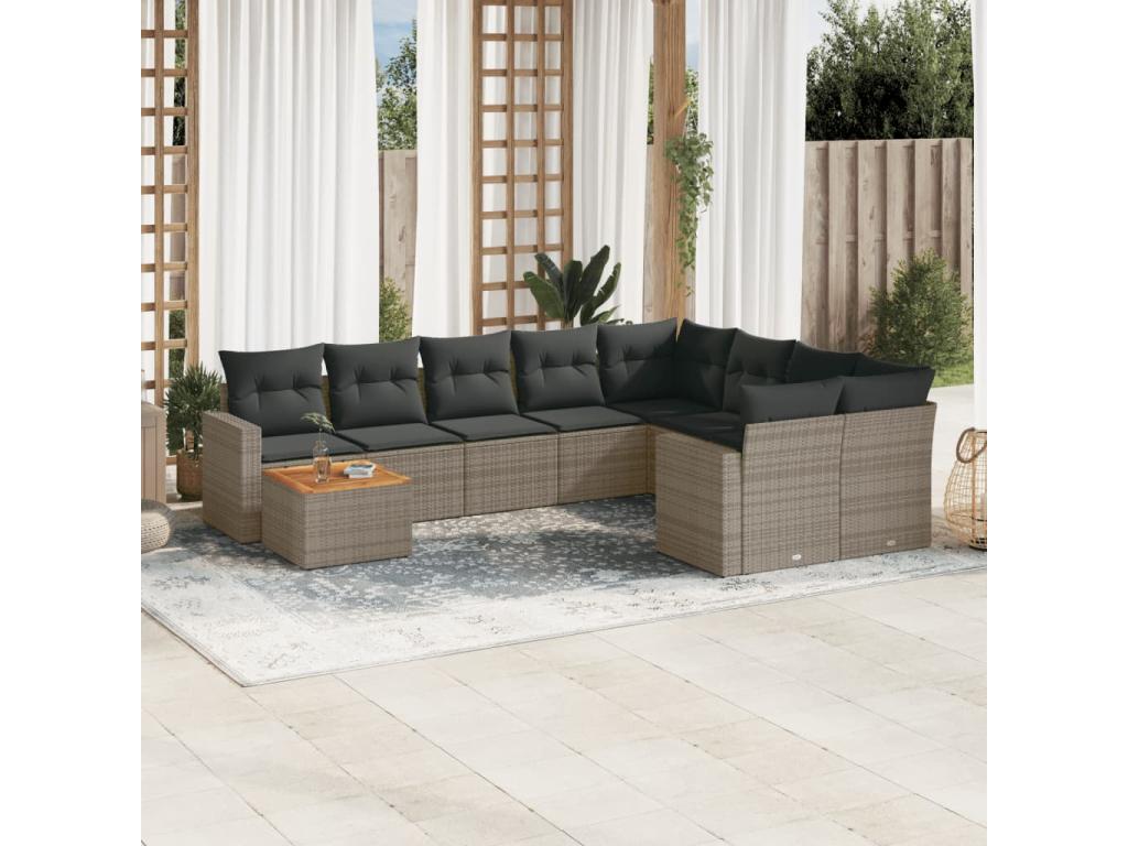 Garden furniture set with cushions, 10 pieces, grey woven resin, 45903YAIP