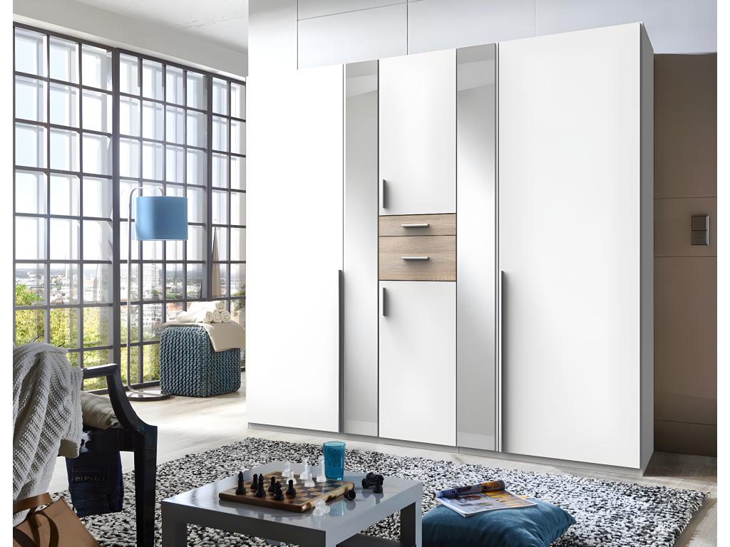 Wardrobe/Cupboard Storage Unit, White/Oak Effect - W- 225 x D- 58 x H- 208 cm 40110QBUF