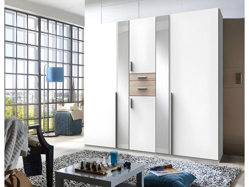 Wardrobe/Cupboard Storage Unit, White/Oak Effect - W- 225 x D- 58 x H- 208 cm 40110QBUF