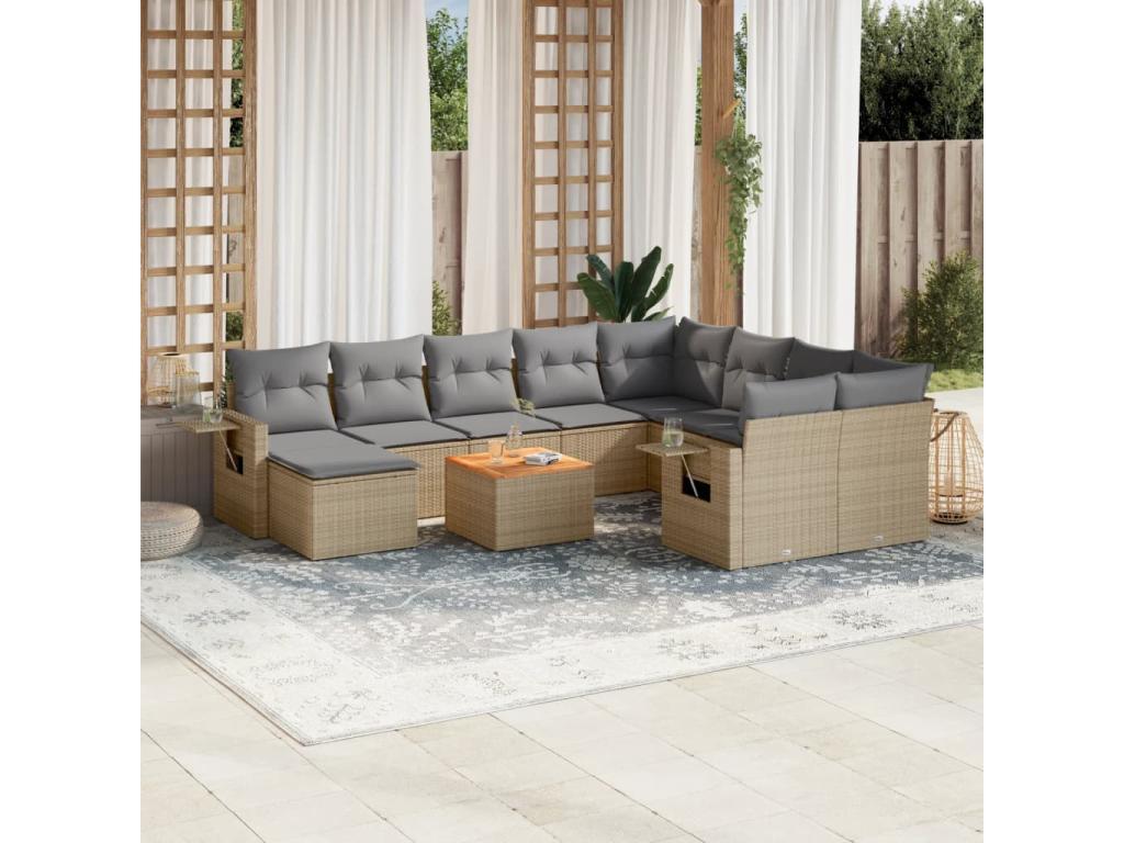 Nidchicshop 11-piece garden furniture set and cushions, beige wicker resin, 48501QXEG