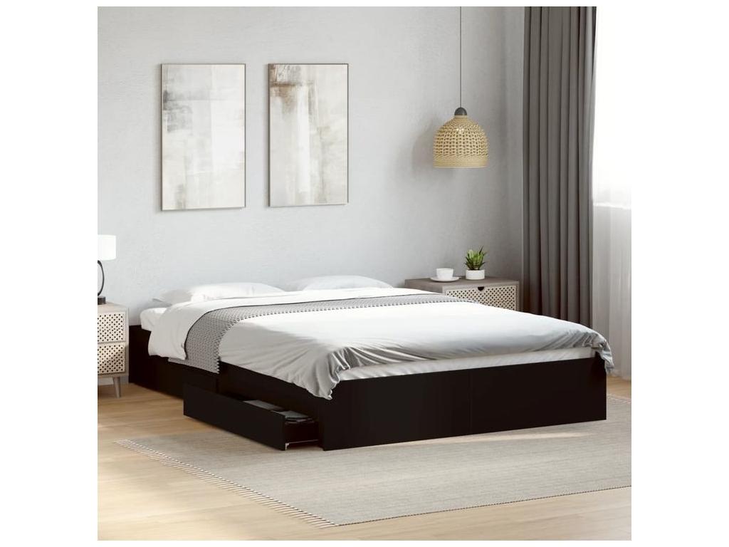 Bed frame with drawers, black, 150x200 cm, engineered wood, 04557GCLV