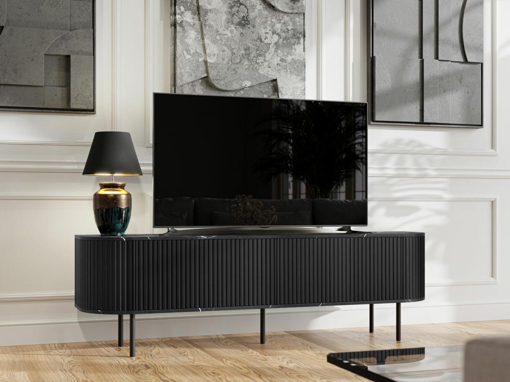 Nidchicshop 196 TV Stand, Black Marble - Black, 180x55x40cm, 90881KEDN
