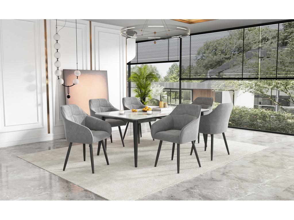 Set of 6 velvet dining chairs - metal legs and armrests - grey 93270VCQR