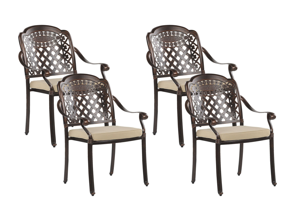 Set of 4 garden chairs with cushions, Nidchicshop, Dark Brown Metal, 53448YXGZ
