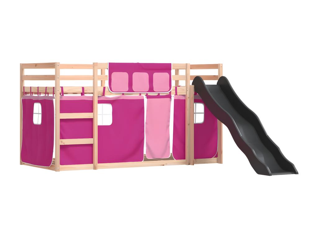 Bunk bed with slide and pink curtains 80x200 cm 11078MARW