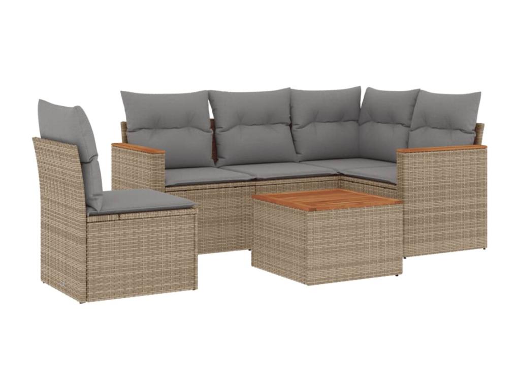 6-piece garden furniture set with cushions, beige wicker resin, 81681LRQB