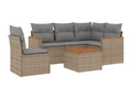 6-piece garden furniture set with cushions, beige wicker resin, 81681LRQB