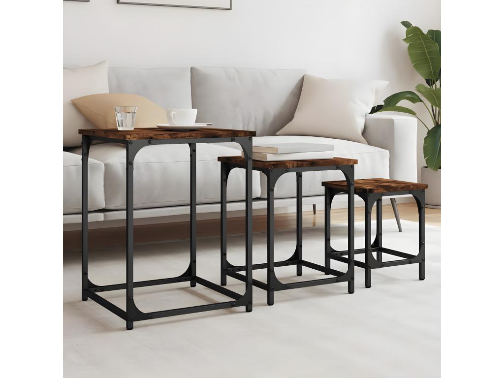 Nesting coffee tables, 3 pieces, smoked oak, engineered wood, 10095ADTN