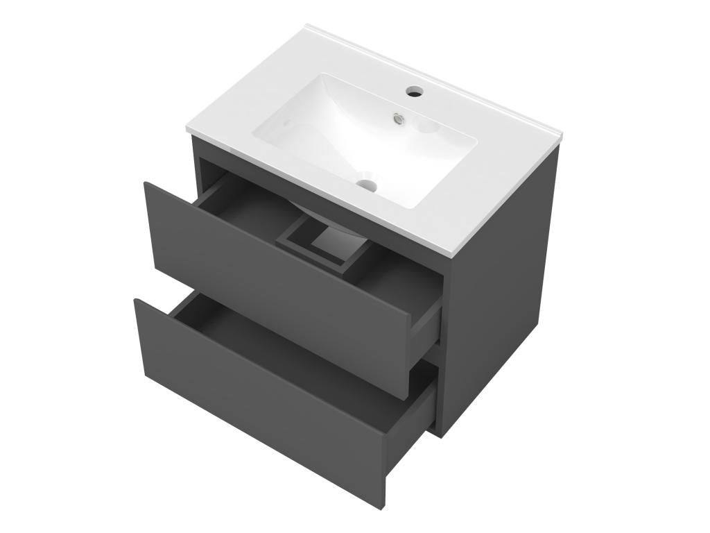 Bathroom furniture set, 50cm anthracite, vanity unit with ceramic washbasin column - Calmetop 86809VHVF