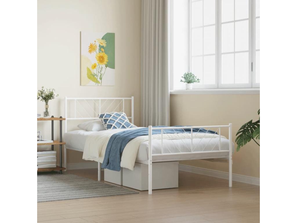 Metal bed frame with headboard/footboard, white, 100x200cm, 55736XVHH