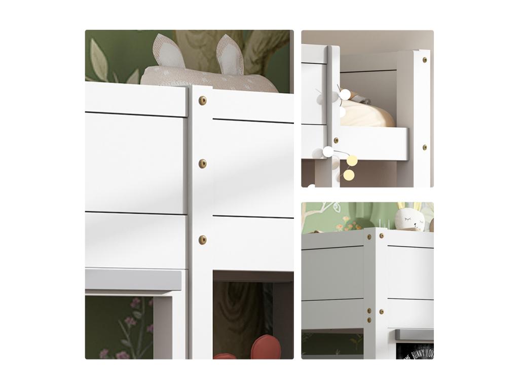 Nidchicshop Bunk Bed 90x200cm Children's Cabin Bed with 1 Slatted Base, 3 Storage Stairs and Window, Pine, White, 40540QUDL