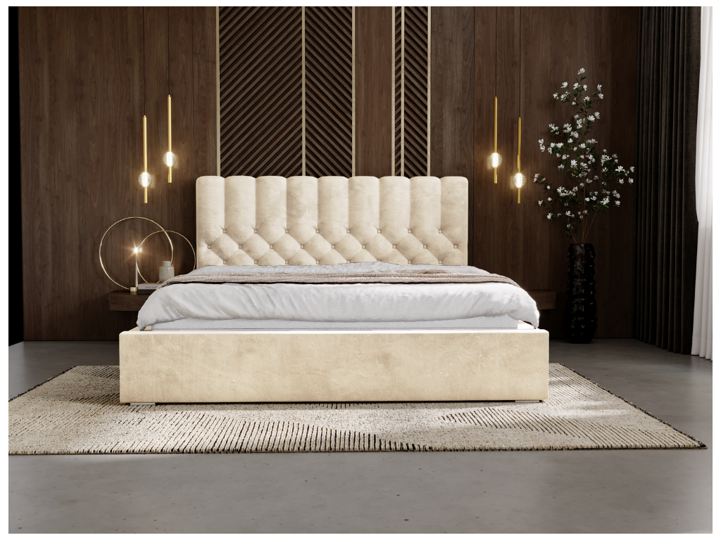 Upholstered bed with storage - 180x200 - double bed - velvet - beige - Roma 67417AZGP