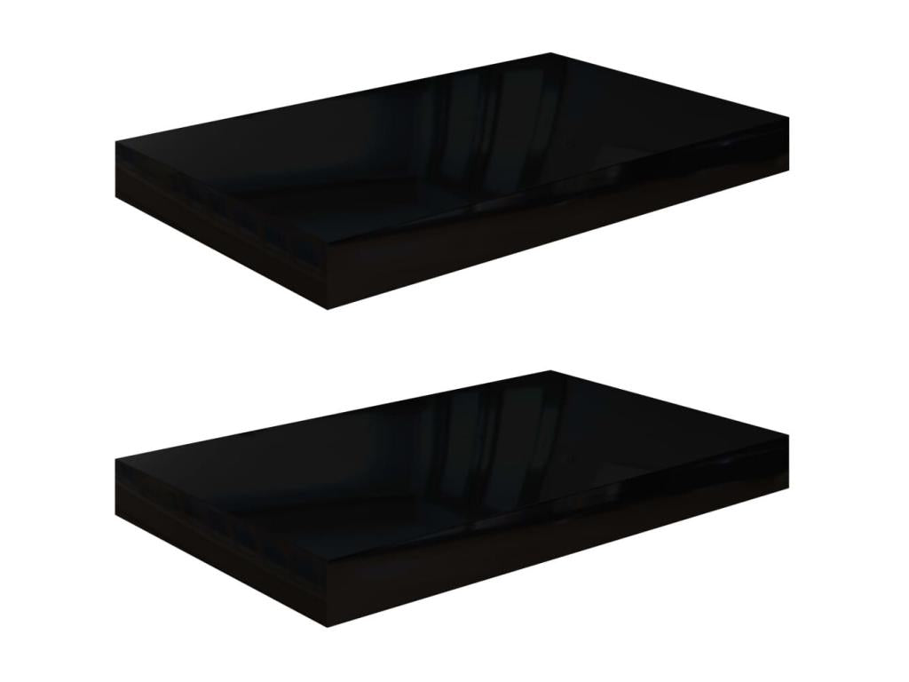 Nidchicshop 59017OJEW 2-Piece Floating Wall Shelf, Glossy Black, 40x23x3.8cm
