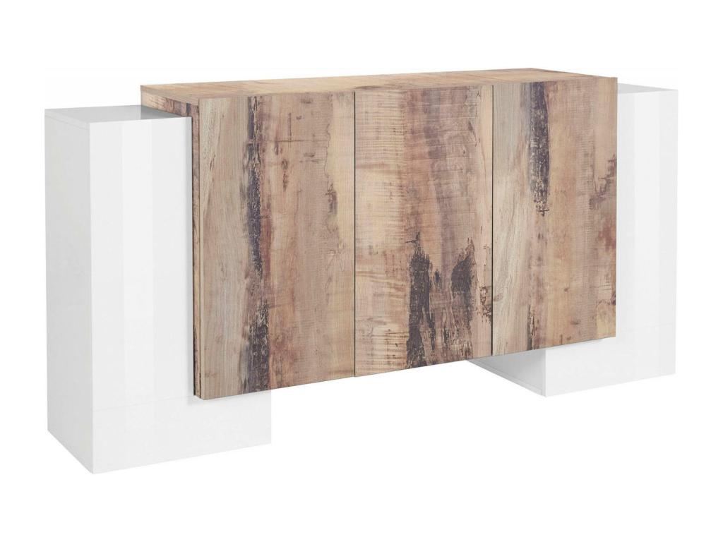 Calmetop Buffet Kitchen Buffet with 5 Doors Living Room Buffet Made in Italy 170x45x85 cm Glossy White and Maple 55119UFMR