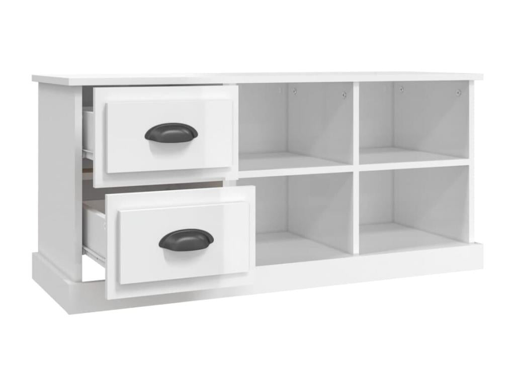 High-gloss white TV stand, 102x35.5x47.5 cm, engineered wood, 74291RTJJ