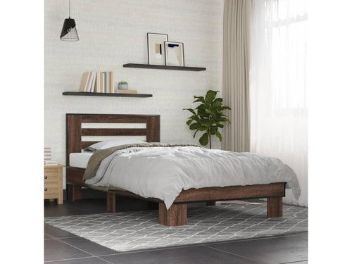 Brown oak bed frame 75x190 engineered wood and metal 32930WMYA