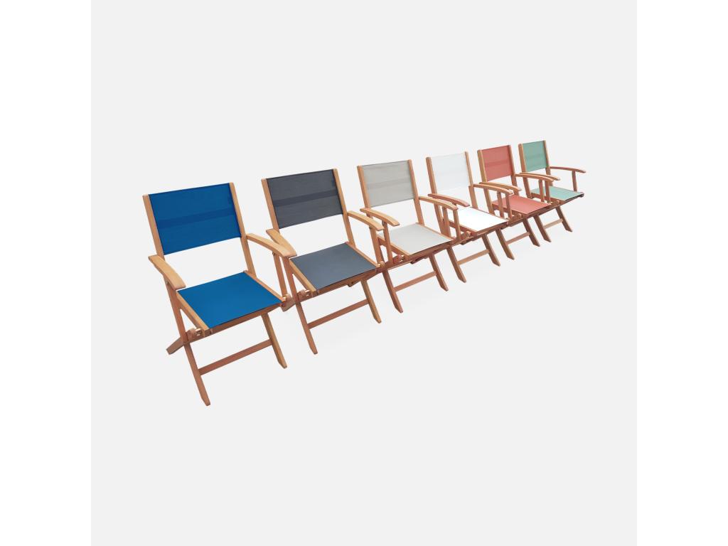 Garden armchairs in wood and textilene - Nidchicshop Anthracite Grey - 2 folding armchairs in oiled eucalyptus wood and textilene 24719NVNL