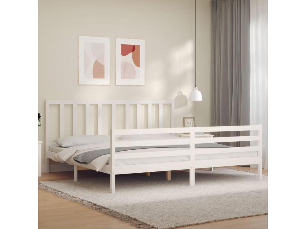 Bed frame with white headboard 200x200 solid wood 82778VAWS