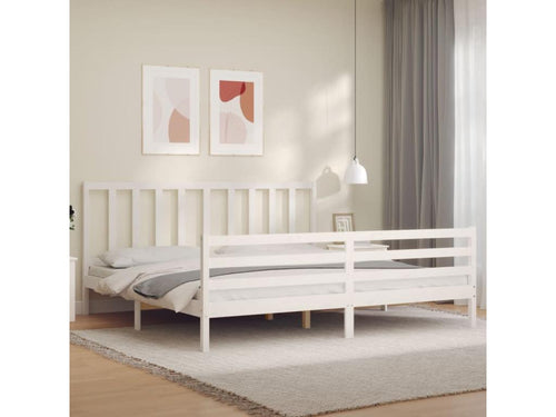 Bed frame with white headboard 200x200 solid wood 82778VAWS